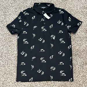 NWT Express Men’s Black Printed Short Sleeve Stretch Polo Shirt Size M